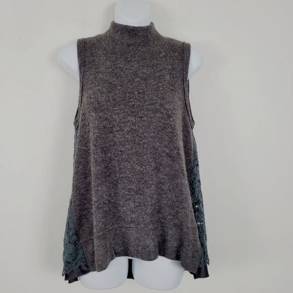Anthro Moth Women's Ella Mock Neck Lace Back Tank Size Small - Picture 2 of 7
